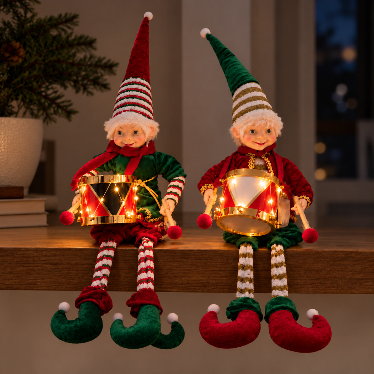 Jingle Beats Light-Up Christmas Elves - Set Of 2