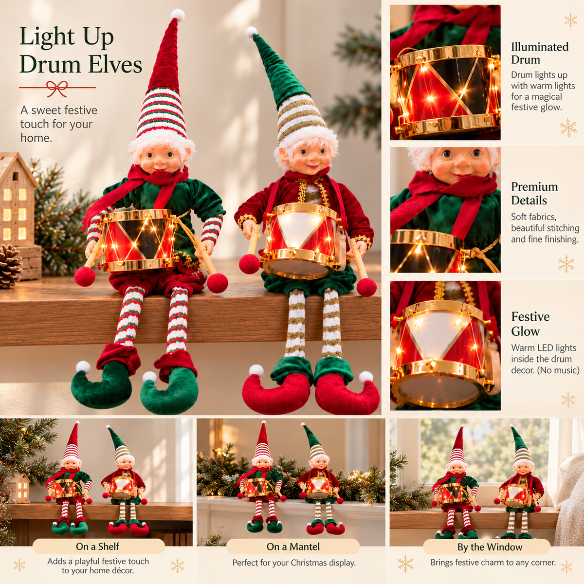 Jingle Beats Light-Up Christmas Elves - Set Of 2