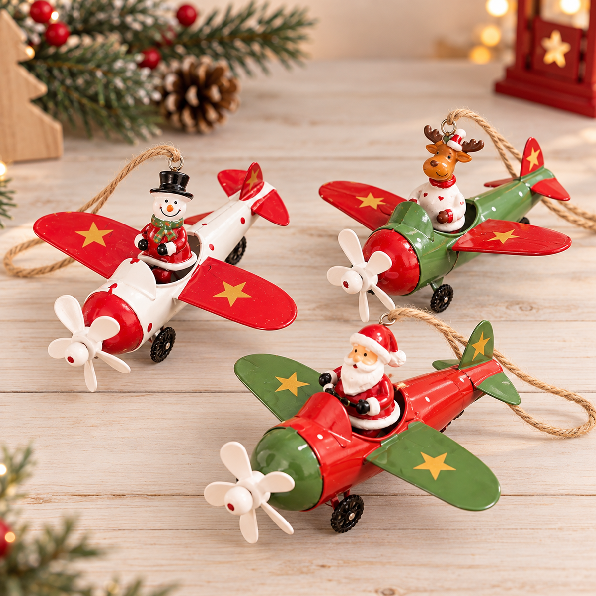 Jolly Wings Christmas Airplane Ornaments - Set of 3