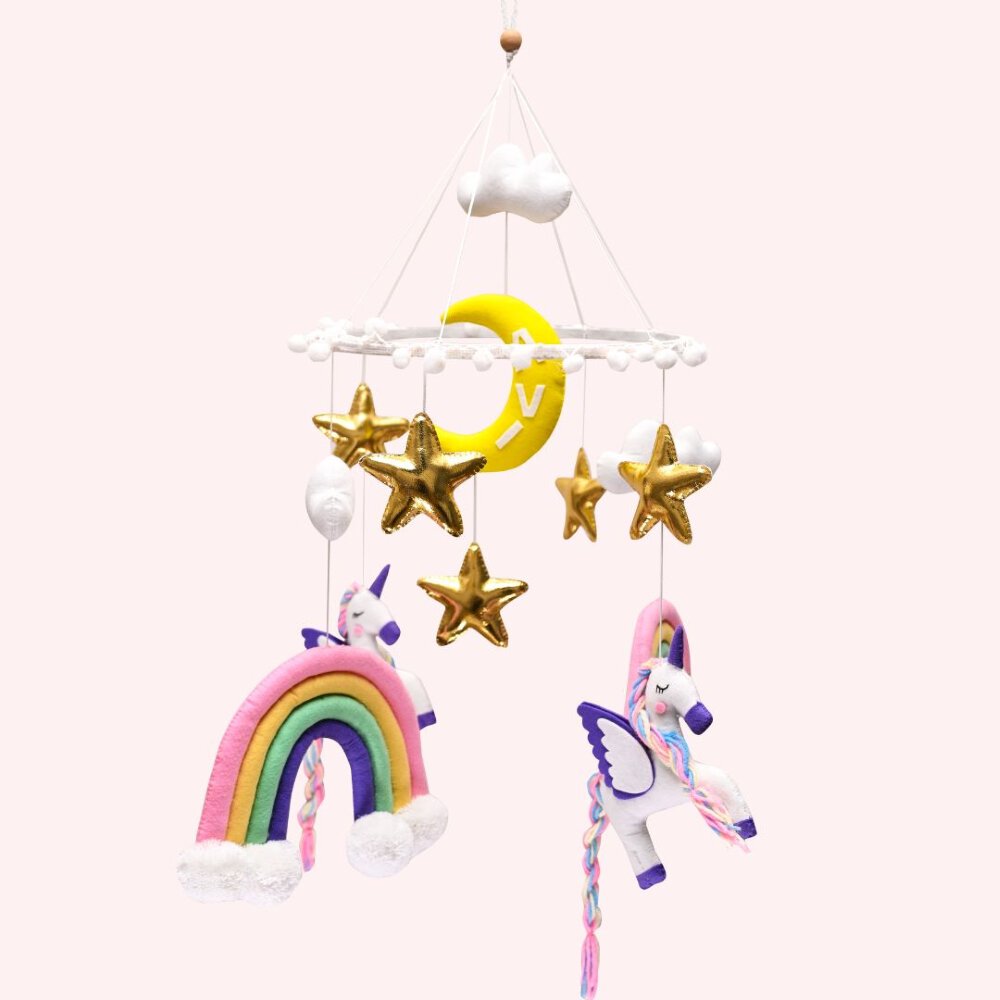 Junior Unicorn Dreams Personalised Cot Mobile - Colour Bling