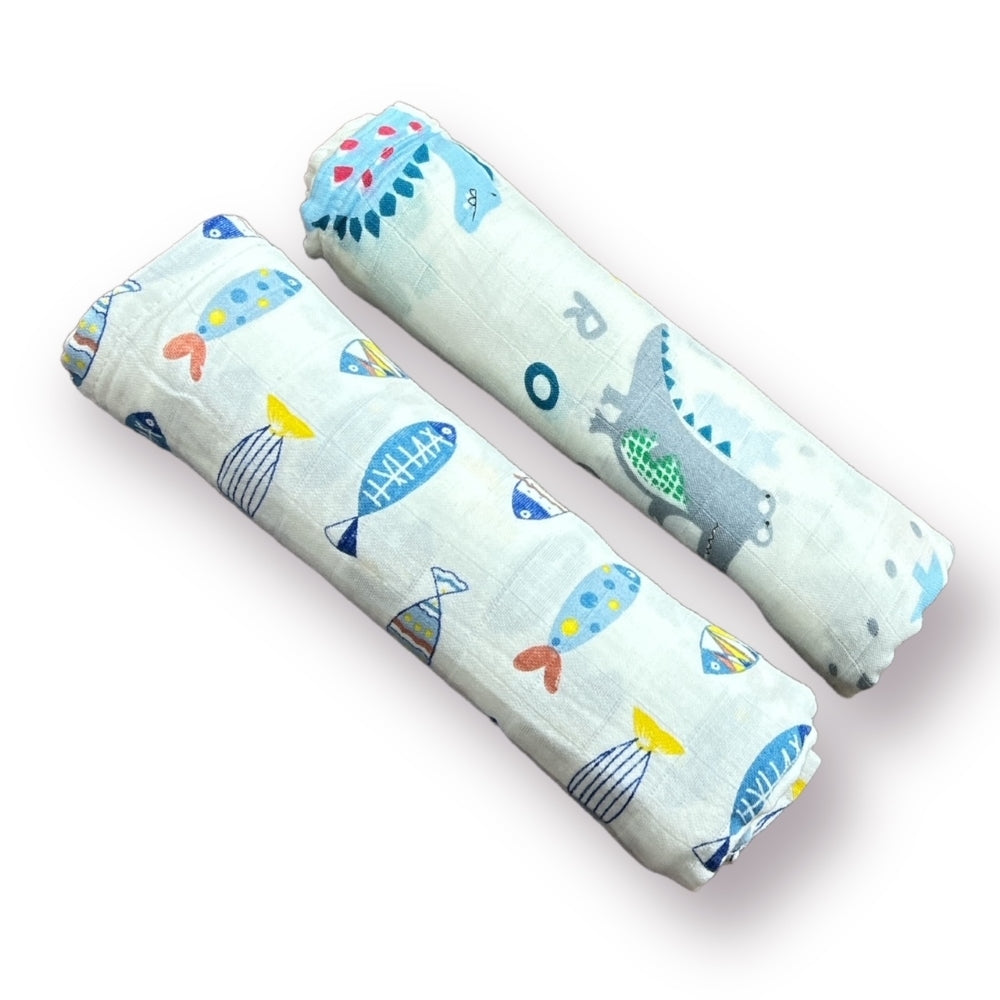 Jurassic Splash Muslin Swaddles - Set of 2