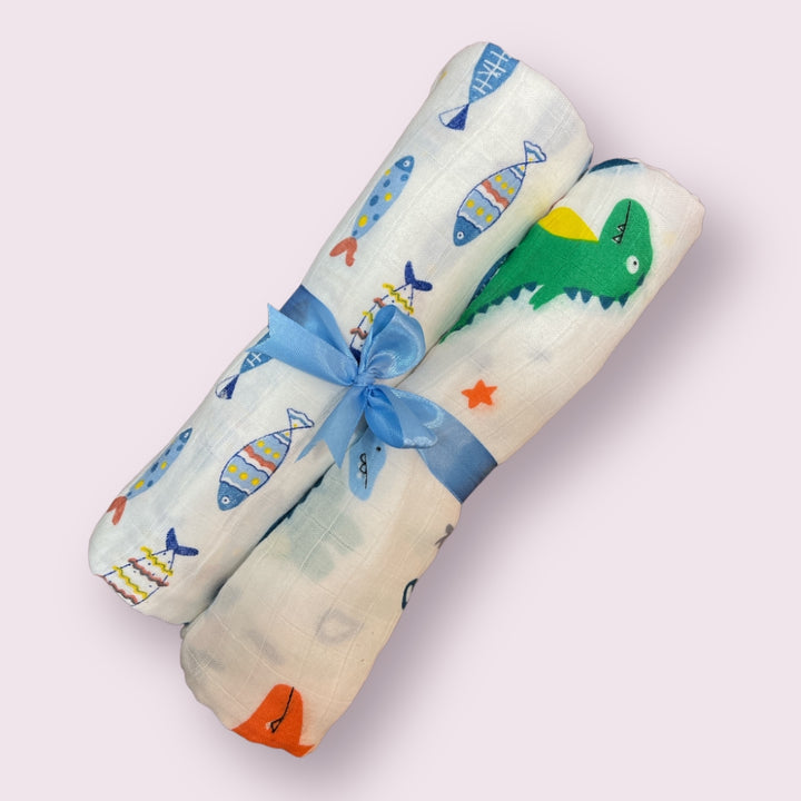 Jurassic Splash Muslin Swaddles - Set of 2