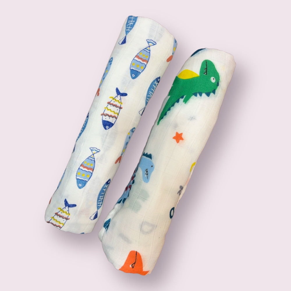 Jurassic Splash Muslin Swaddles - Set of 2