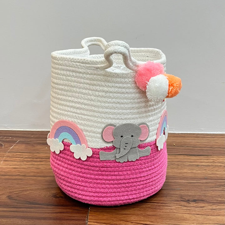 Babble Wrap Jute Cotton Storage Basket - Elephant’s Magical Rainbow