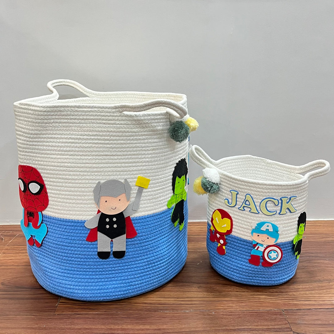 Babble Wrap Jute Cotton Storage Basket - Superhero Squad