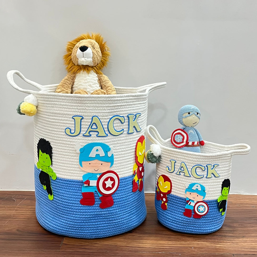 Babble Wrap Jute Cotton Storage Basket - Superhero Squad