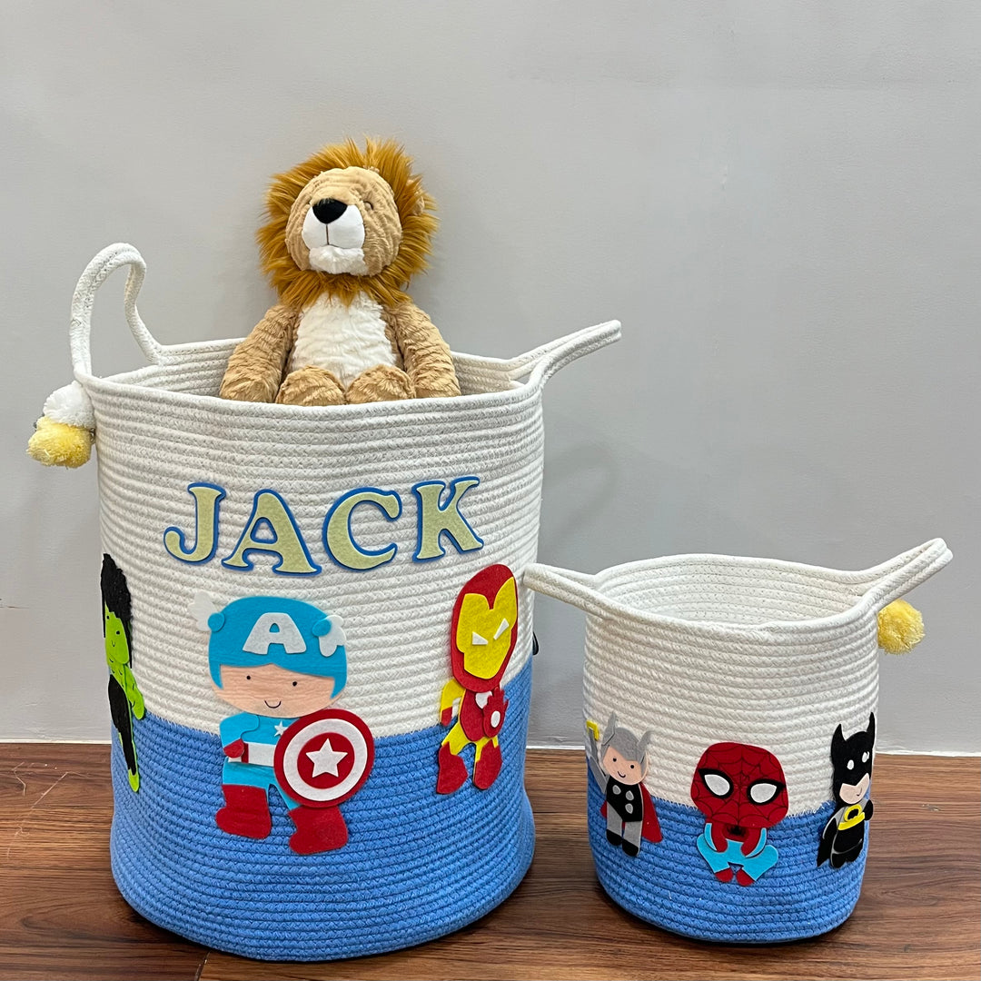 Babble Wrap Jute Cotton Storage Basket - Superhero Squad