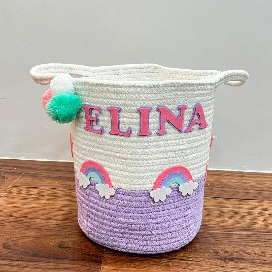 Babble Wrap Jute Cotton Storage Basket - Unicorn Dreams & Rainbows