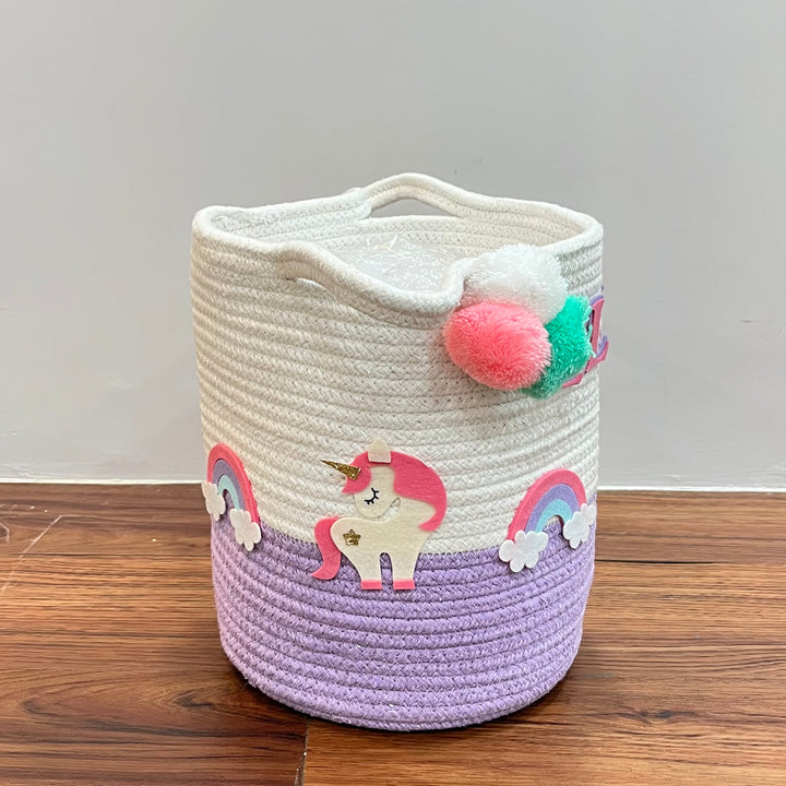 Babble Wrap Jute Cotton Storage Basket - Unicorn Dreams & Rainbows