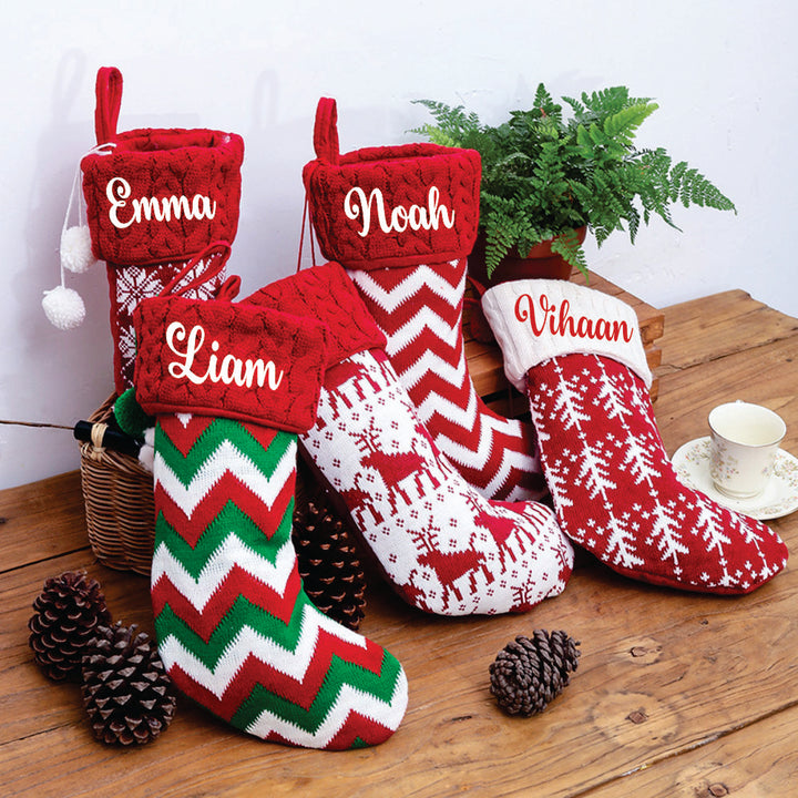 Babble Wrap Holiday Chevron Cheer Stockings- Red, White & Green Chevron