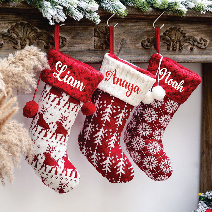 Babble Wrap Holiday Chevron Cheer Stockings- Red & White Snowflakes