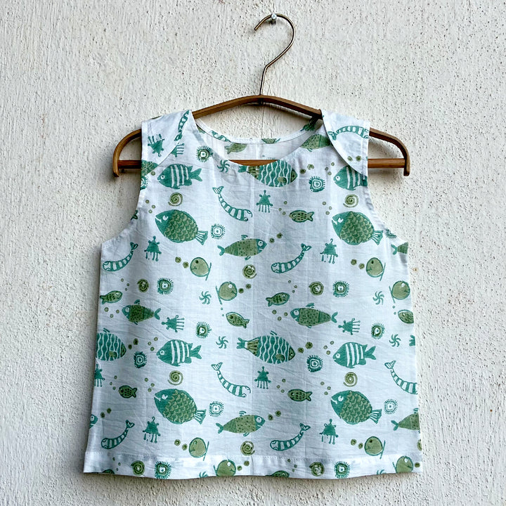 UNISEX ORGANIC KOI JHABLA WITH MINT PANTS