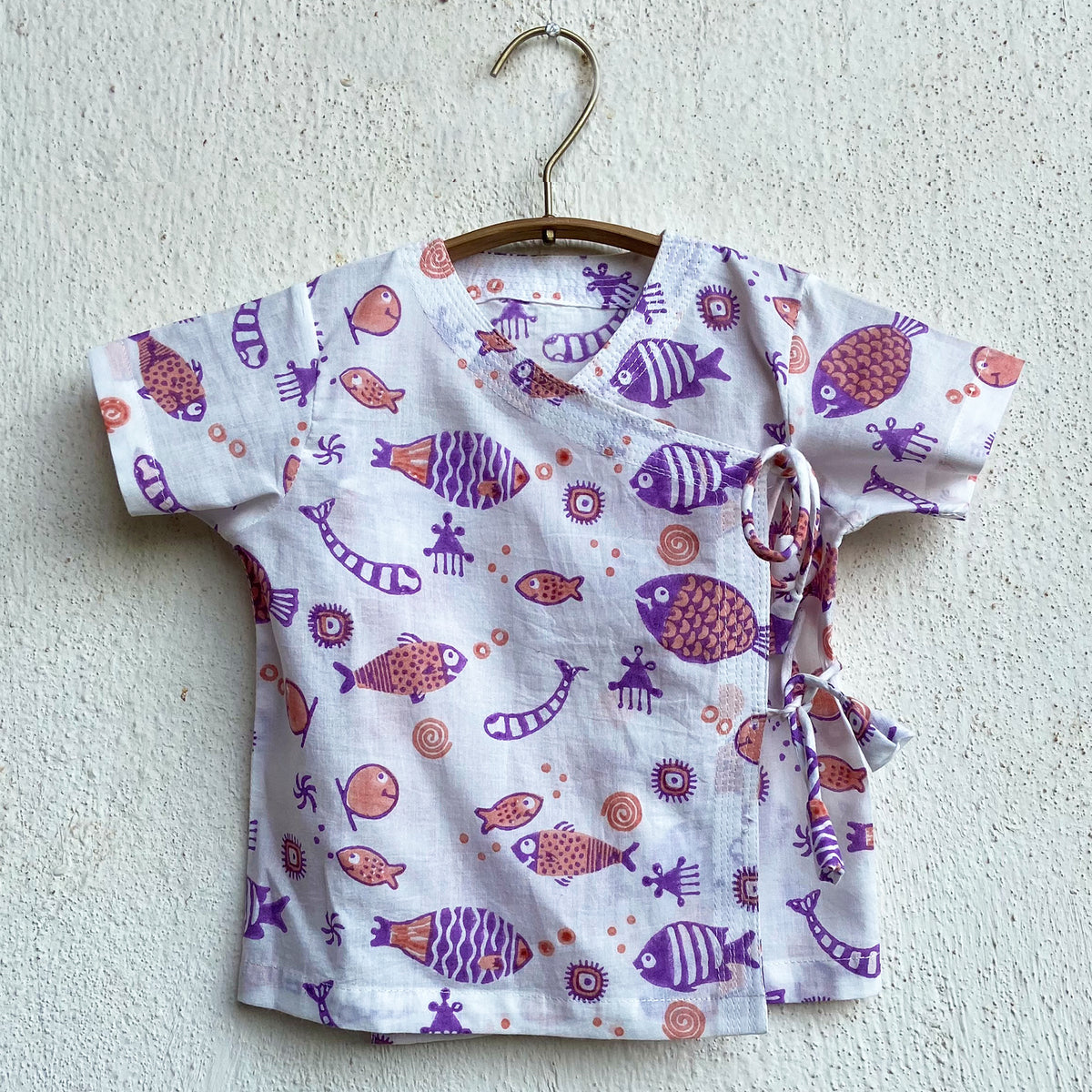 UNISEX ORGANIC KOI PEACH PRINT  ANGRAKHA TOP WITH PEACH PANTS
