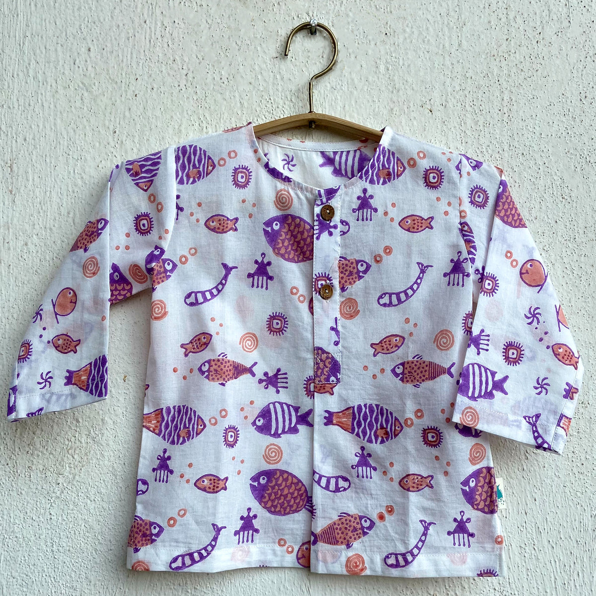 UNISEX ORGANIC KOI PEACH PRINT KURTA + PEACH PANTS