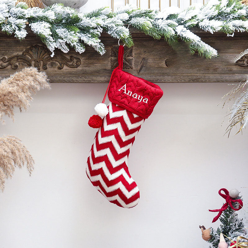 Babble Wrap Holiday Chevron Cheer Stockings- Red & White Chevron