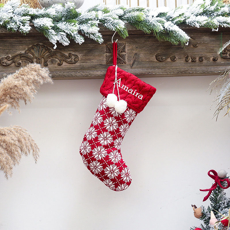 Babble Wrap Holiday Chevron Cheer Stockings- Red & White Snowflakes