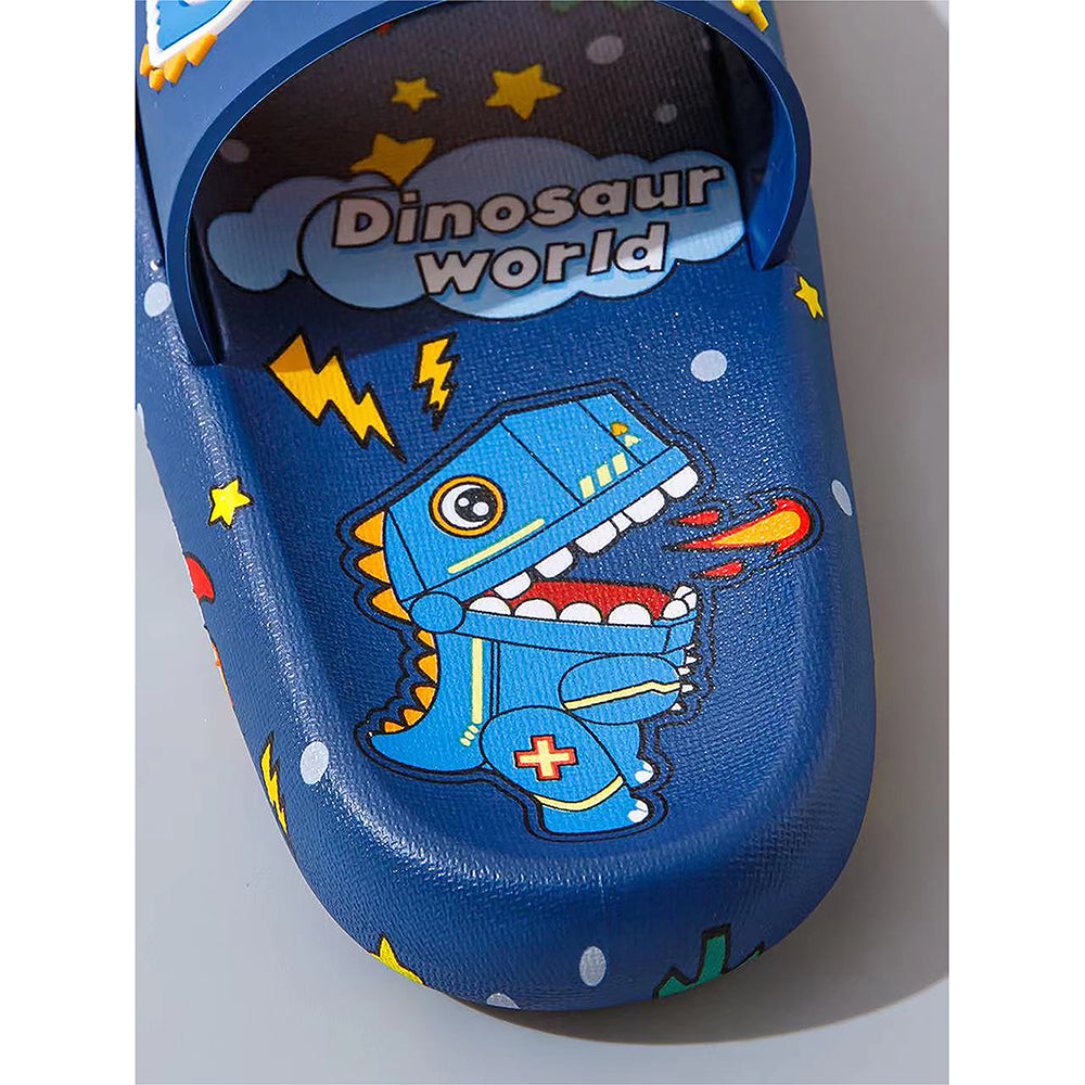 Little Surpise Box Dark Blue all over Dino theme Slip on Clogs, Summer/Monsoon all season Footwear for Toddlers & Kids