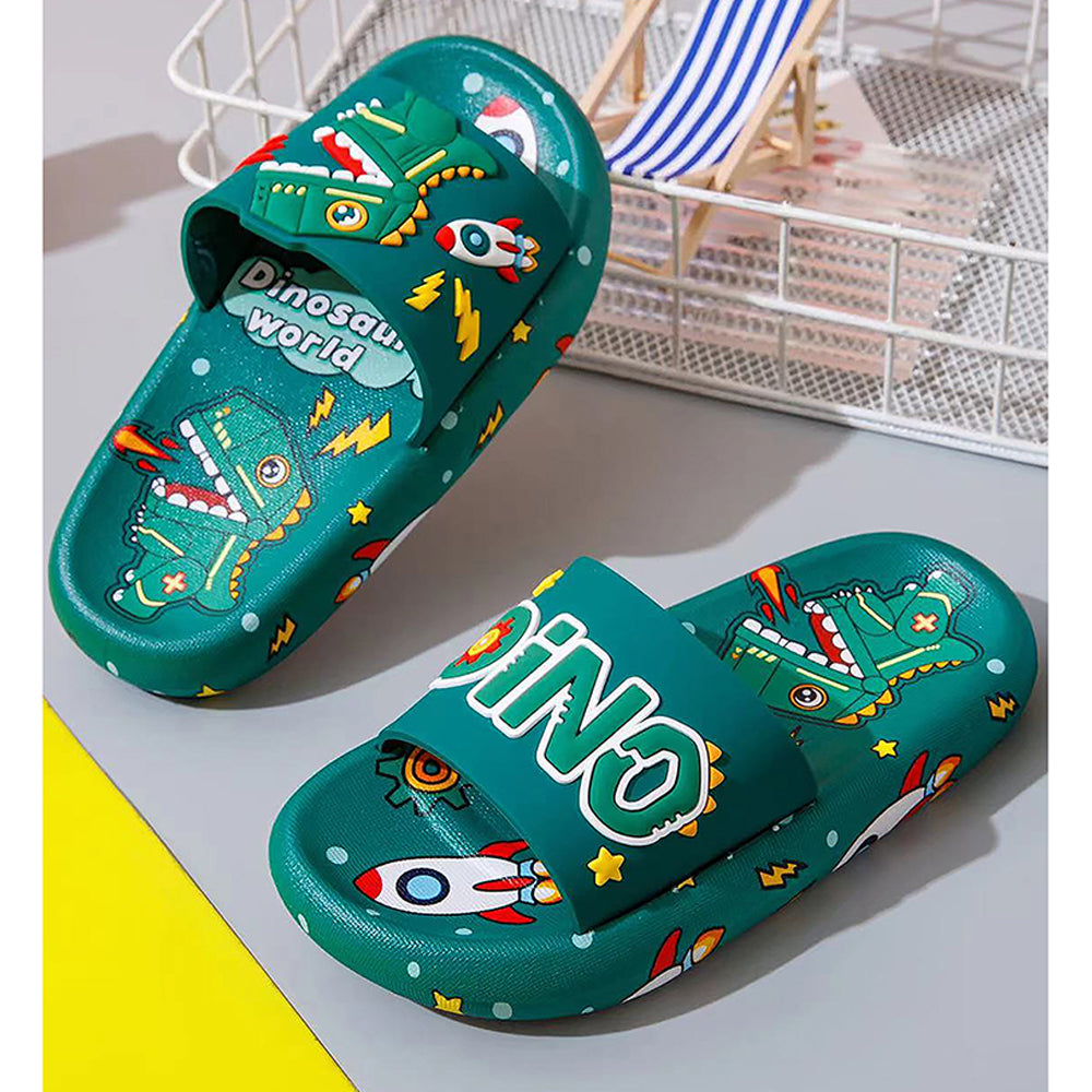 Little Surpise Box Dark Green all over Dino theme Slip on Clogs, Summer/Monsoon all season Footwear for Toddlers & Kids