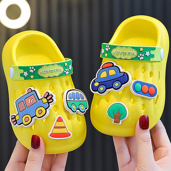 Little Surpise Box Yellow Transport theme Slip on Clogs, Summer/Monsoon all season Footwear for Toddlers & Kids