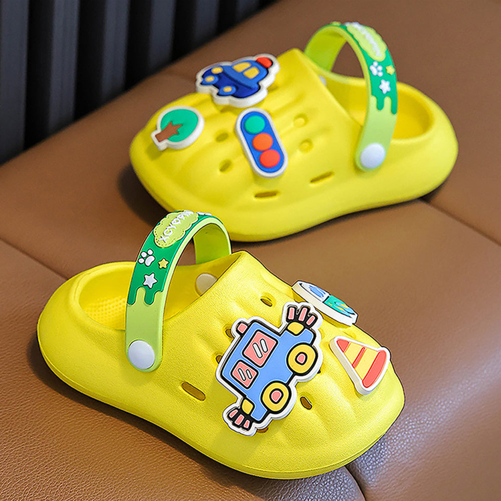 Little Surpise Box Yellow Transport theme Slip on Clogs, Summer/Monsoon all season Footwear for Toddlers & Kids