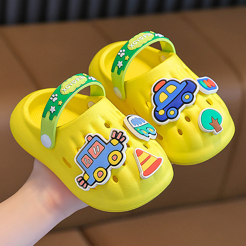 Little Surpise Box Yellow Transport theme Slip on Clogs, Summer/Monsoon all season Footwear for Toddlers & Kids