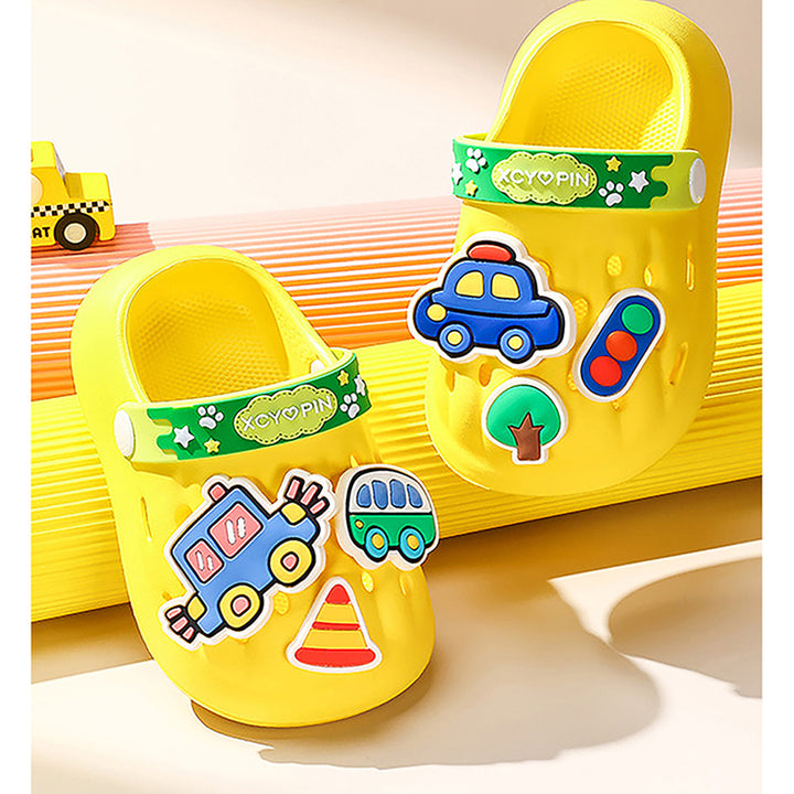 Little Surpise Box Yellow Transport theme Slip on Clogs, Summer/Monsoon all season Footwear for Toddlers & Kids