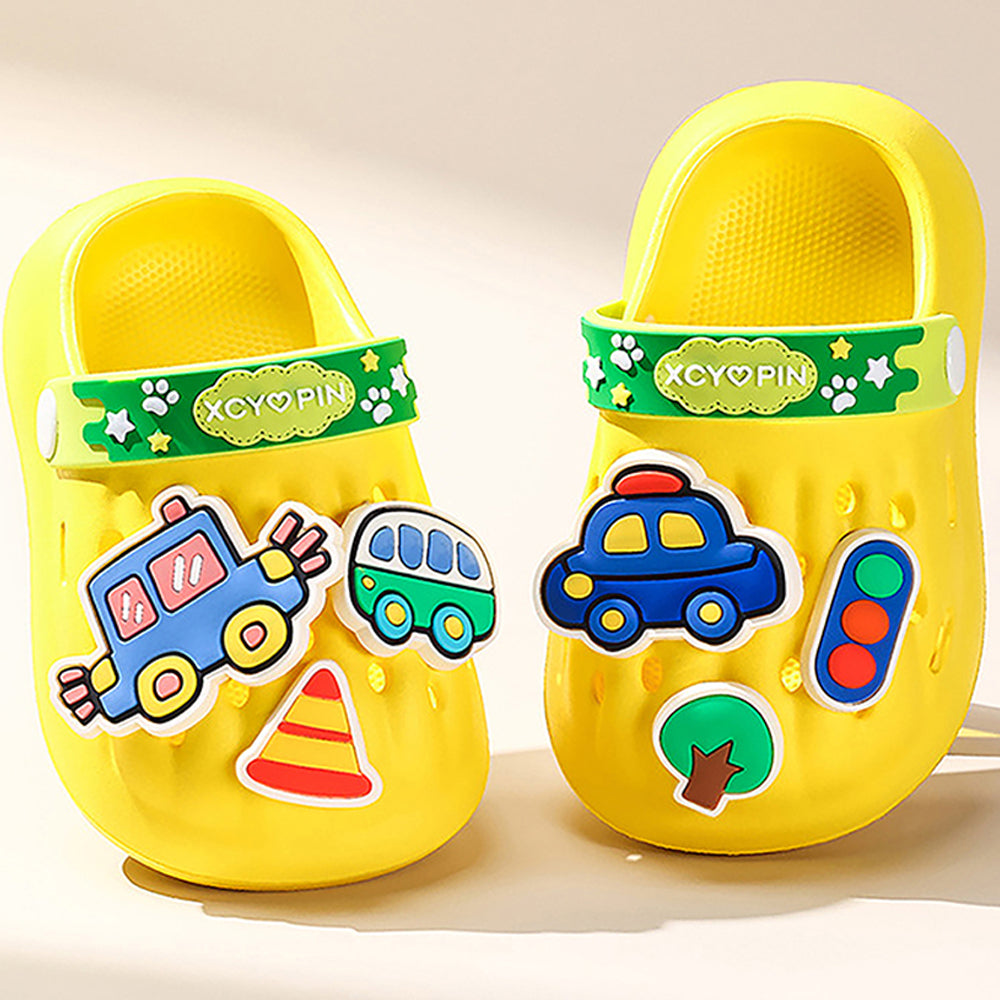 Little Surpise Box Yellow Transport theme Slip on Clogs, Summer/Monsoon all season Footwear for Toddlers & Kids