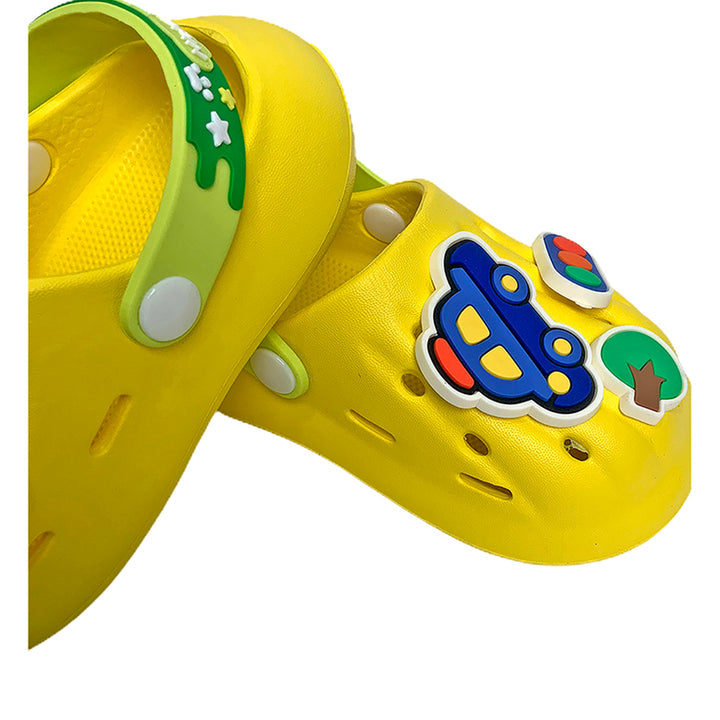 Little Surpise Box Yellow Transport theme Slip on Clogs, Summer/Monsoon all season Footwear for Toddlers & Kids