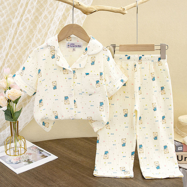 Little Surprise Box Happy Blue Bear soft Mulsin organic Cotton Kids Nightsuit