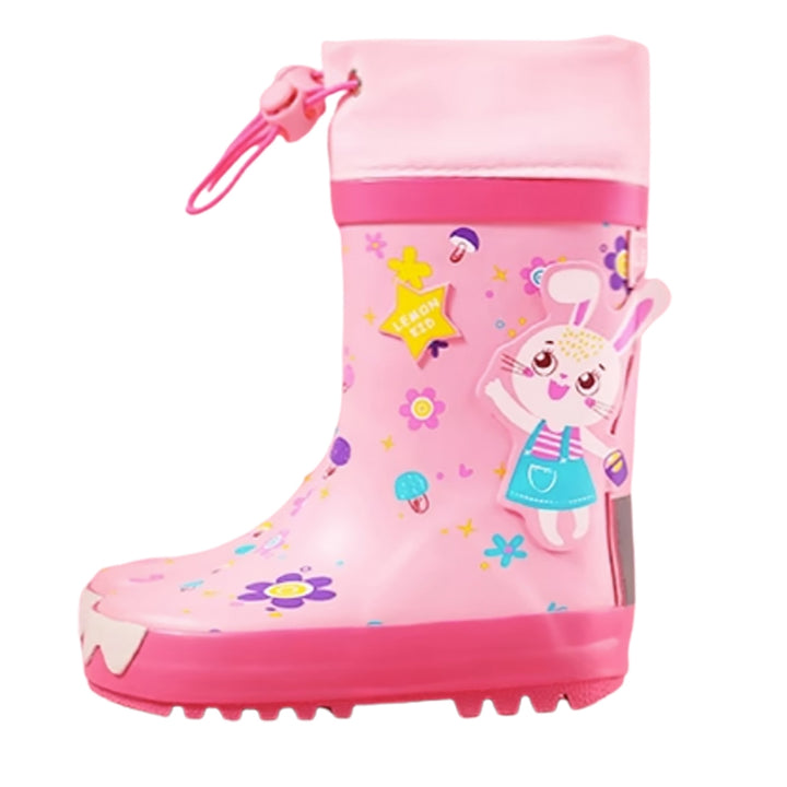 Baby Pink Rabbit Theme Flexible Rubber Rain Gumboots for Kids