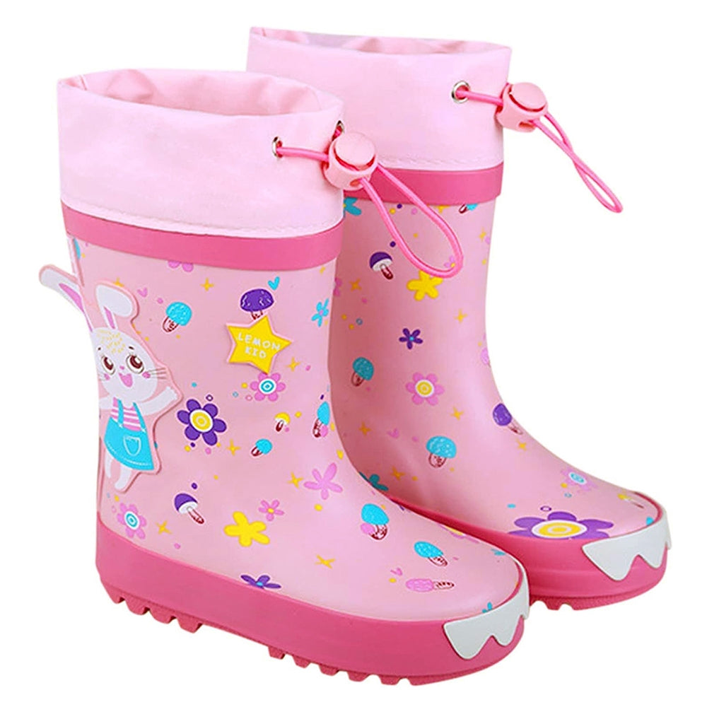 Baby Pink Rabbit Theme Flexible Rubber Rain Gumboots for Kids