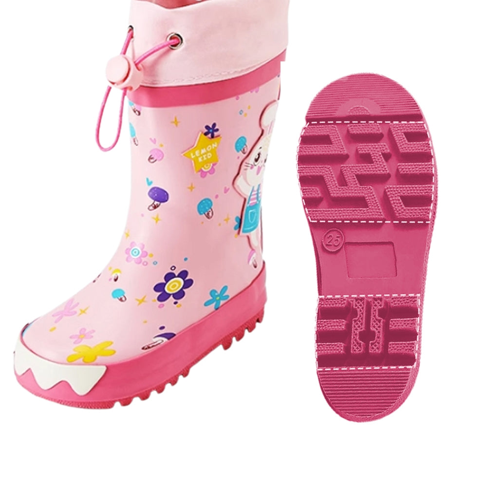 Baby Pink Rabbit Theme Flexible Rubber Rain Gumboots for Kids