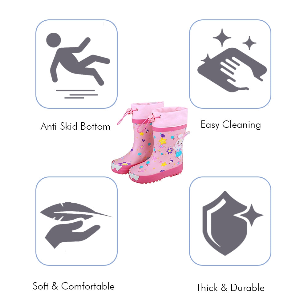 Baby Pink Rabbit Theme Flexible Rubber Rain Gumboots for Kids