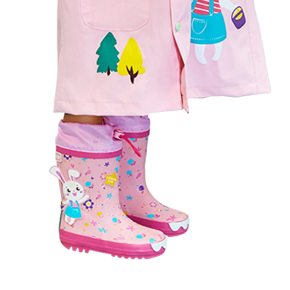 Baby Pink Rabbit Theme Flexible Rubber Rain Gumboots for Kids