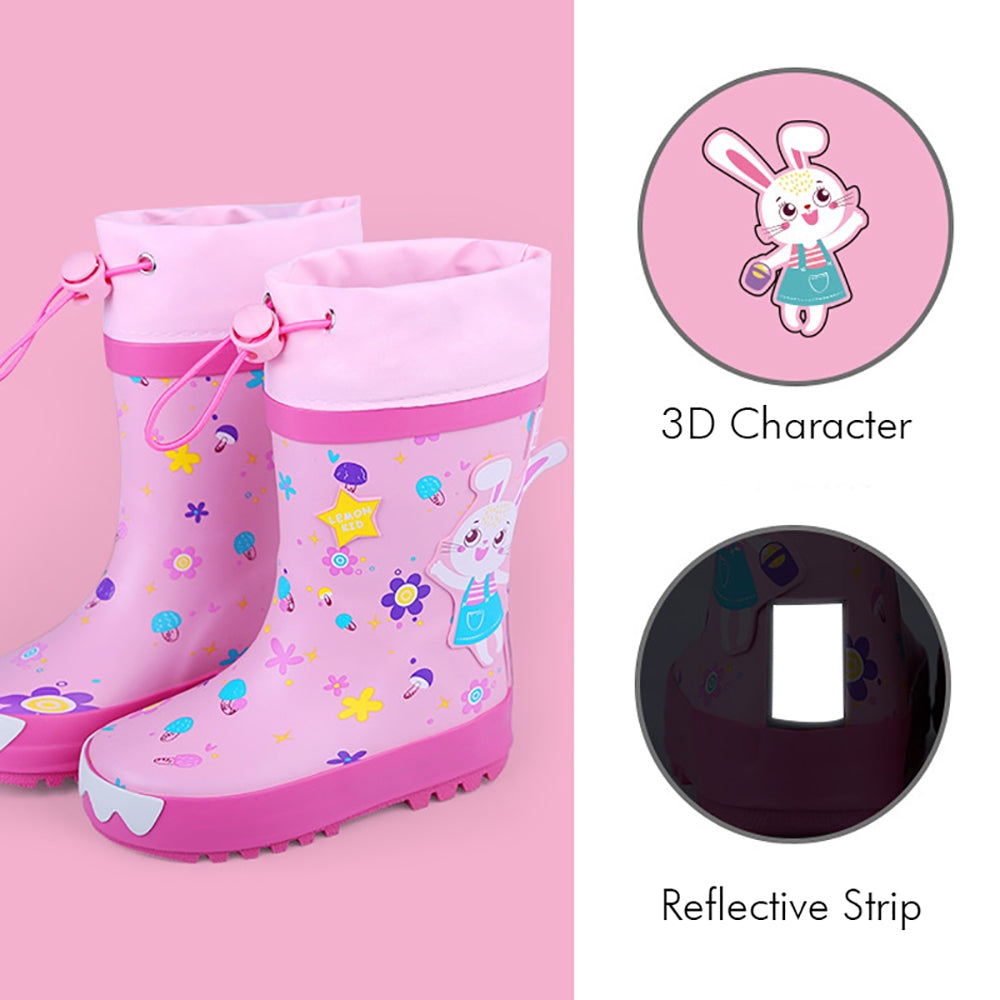 Baby Pink Rabbit Theme Flexible Rubber Rain Gumboots for Kids