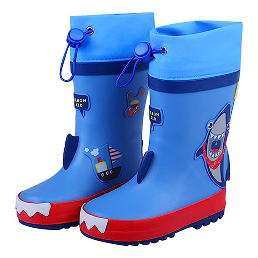 Blue Shark Theme Flexible Rubber Rain Gumboots for Kids