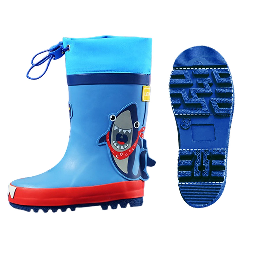 Blue Shark Theme Flexible Rubber Rain Gumboots for Kids