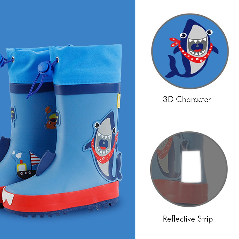 Blue Shark Theme Flexible Rubber Rain Gumboots for Kids