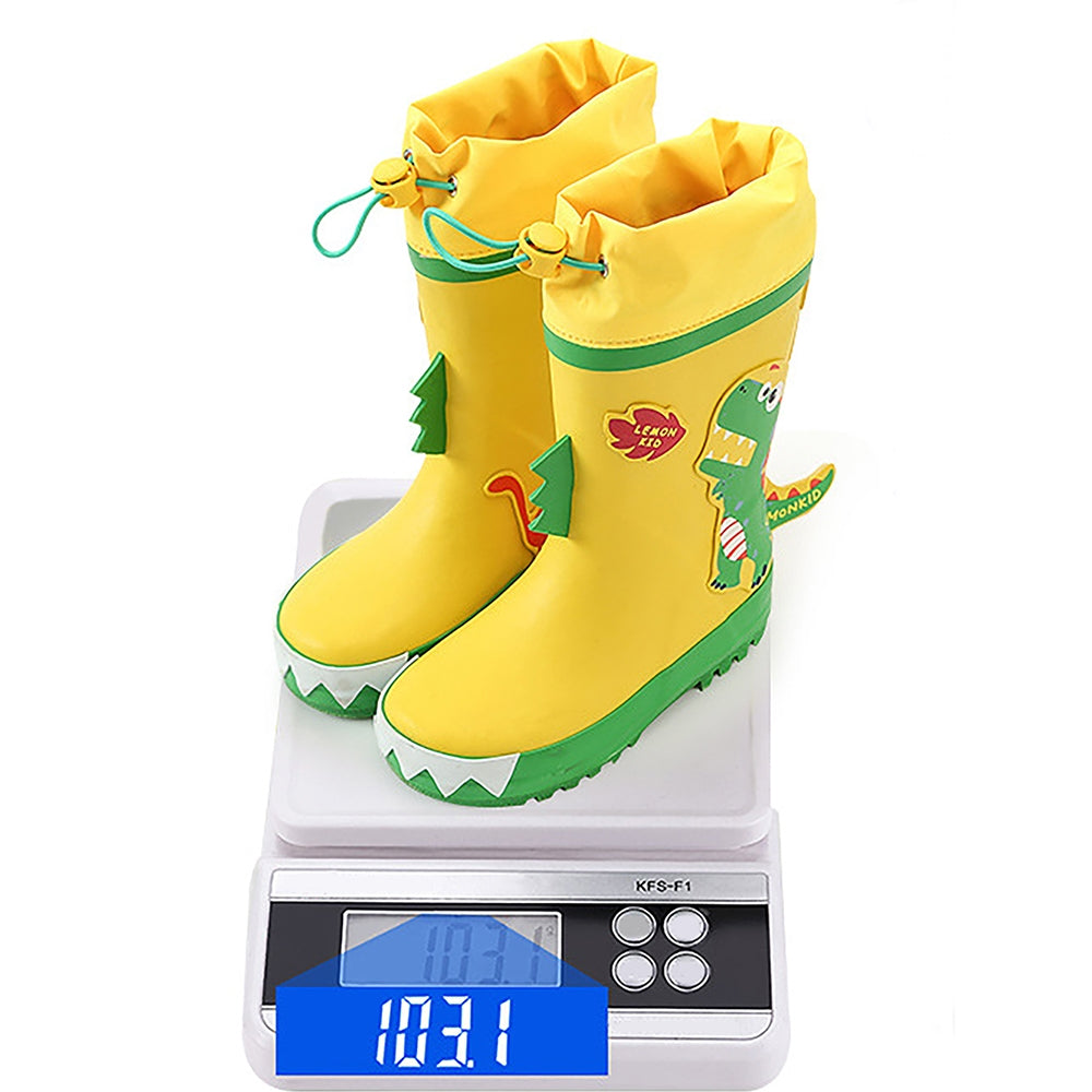 Little Surprise Box Yellow 3d Dino Waterproof Flexible Rubber Rain Gumboots for Kids