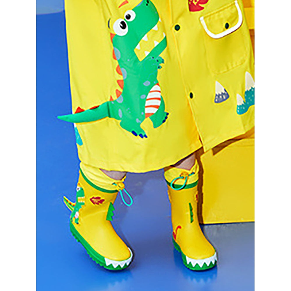 Little Surprise Box Yellow 3d Dino Waterproof Flexible Rubber Rain Gumboots for Kids