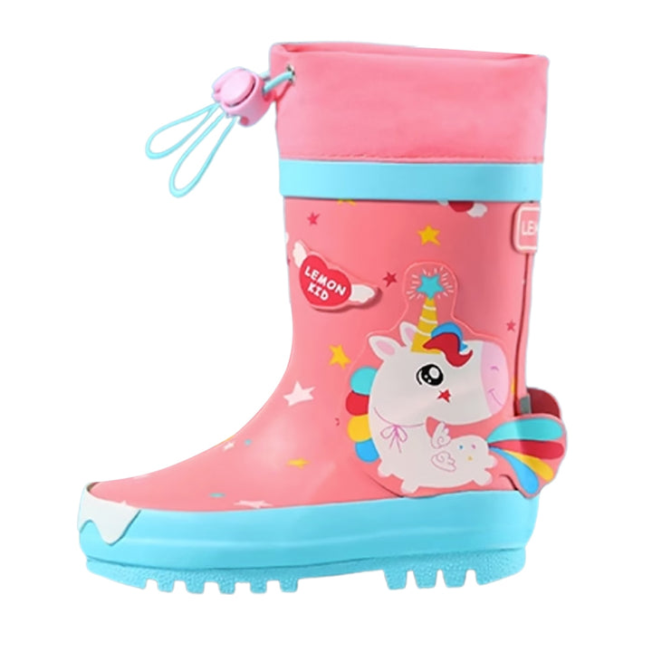 Bright Pink Magical Unicorn Theme Flexible Rubber Rain Gumboots for Kids