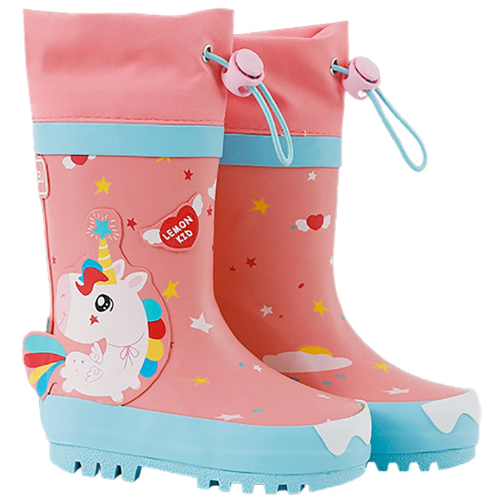 Bright Pink Magical Unicorn Theme Flexible Rubber Rain Gumboots for Kids