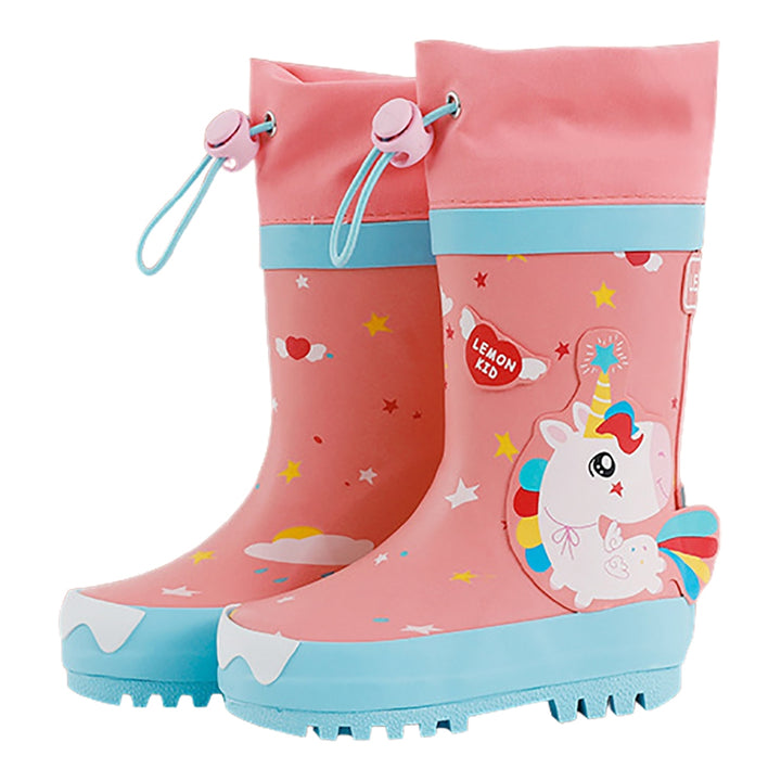 Bright Pink Magical Unicorn Theme Flexible Rubber Rain Gumboots for Kids