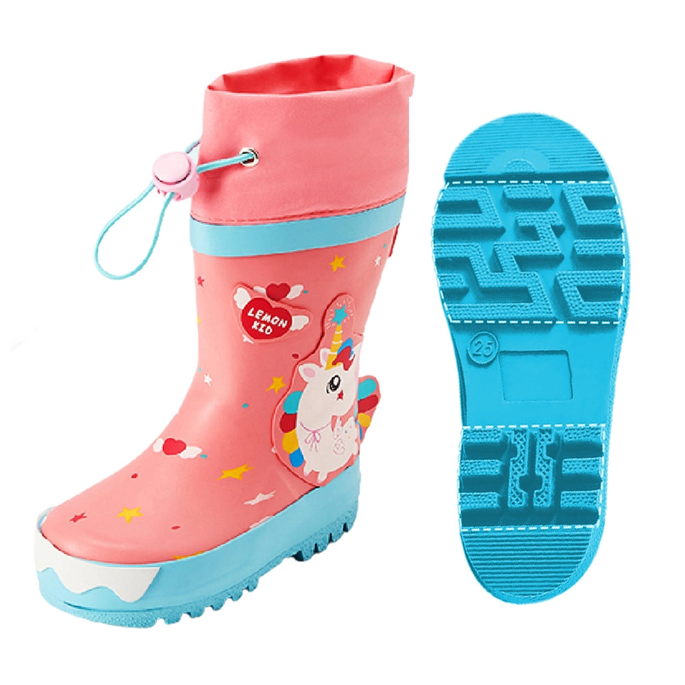 Bright Pink Magical Unicorn Theme Flexible Rubber Rain Gumboots for Kids