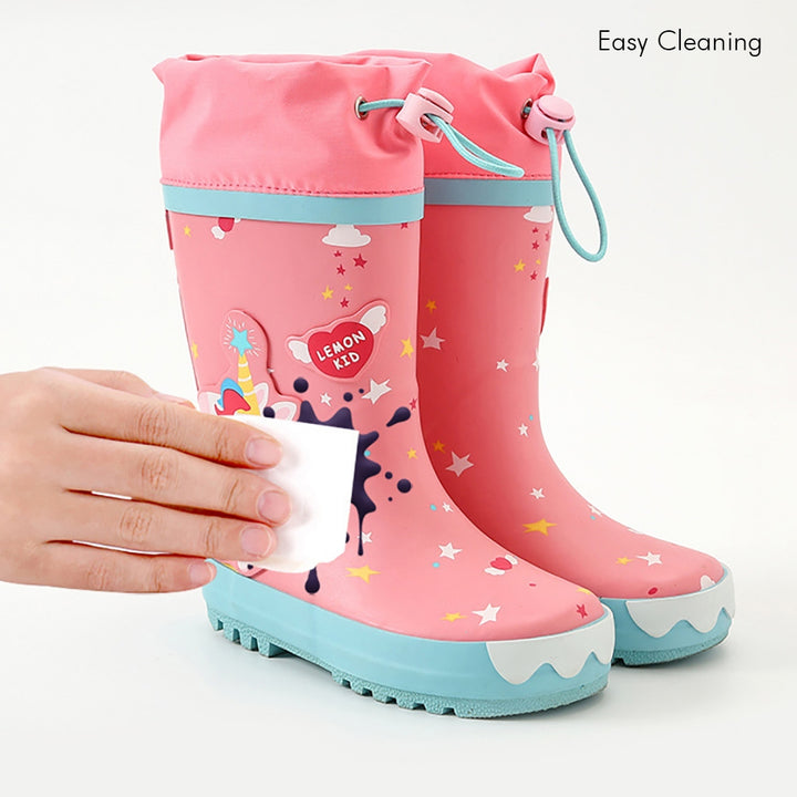 Bright Pink Magical Unicorn Theme Flexible Rubber Rain Gumboots for Kids