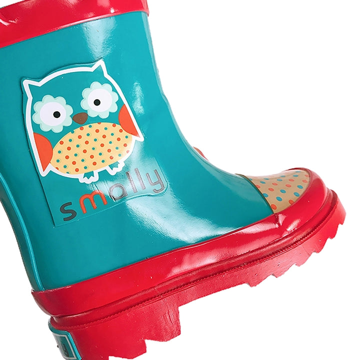 Little Surprise Box Blue Polka dots Owl Flexible Rubber Rain Gumboots for Toddlers and Kids