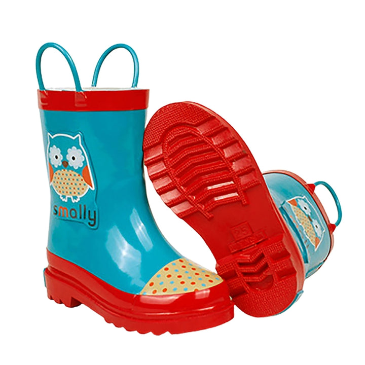 Little Surprise Box Blue Polka dots Owl Flexible Rubber Rain Gumboots for Toddlers and Kids