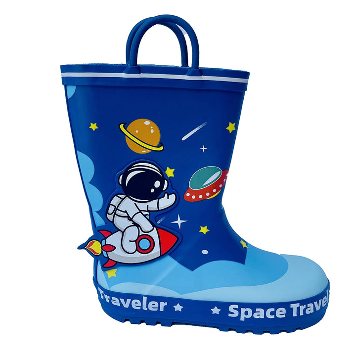 Space Traveller Waterproof Flexible Rubber Rain Gumboots for Kids,Blue