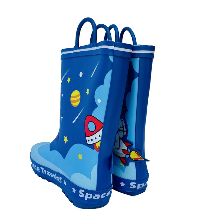 Space Traveller Waterproof Flexible Rubber Rain Gumboots for Kids,Blue