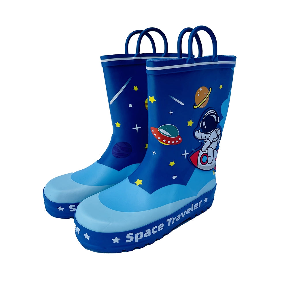 Space Traveller Waterproof Flexible Rubber Rain Gumboots for Kids,Blue